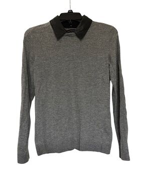 Rag & Bone 100% Wool Leather Collared Gray Sweater